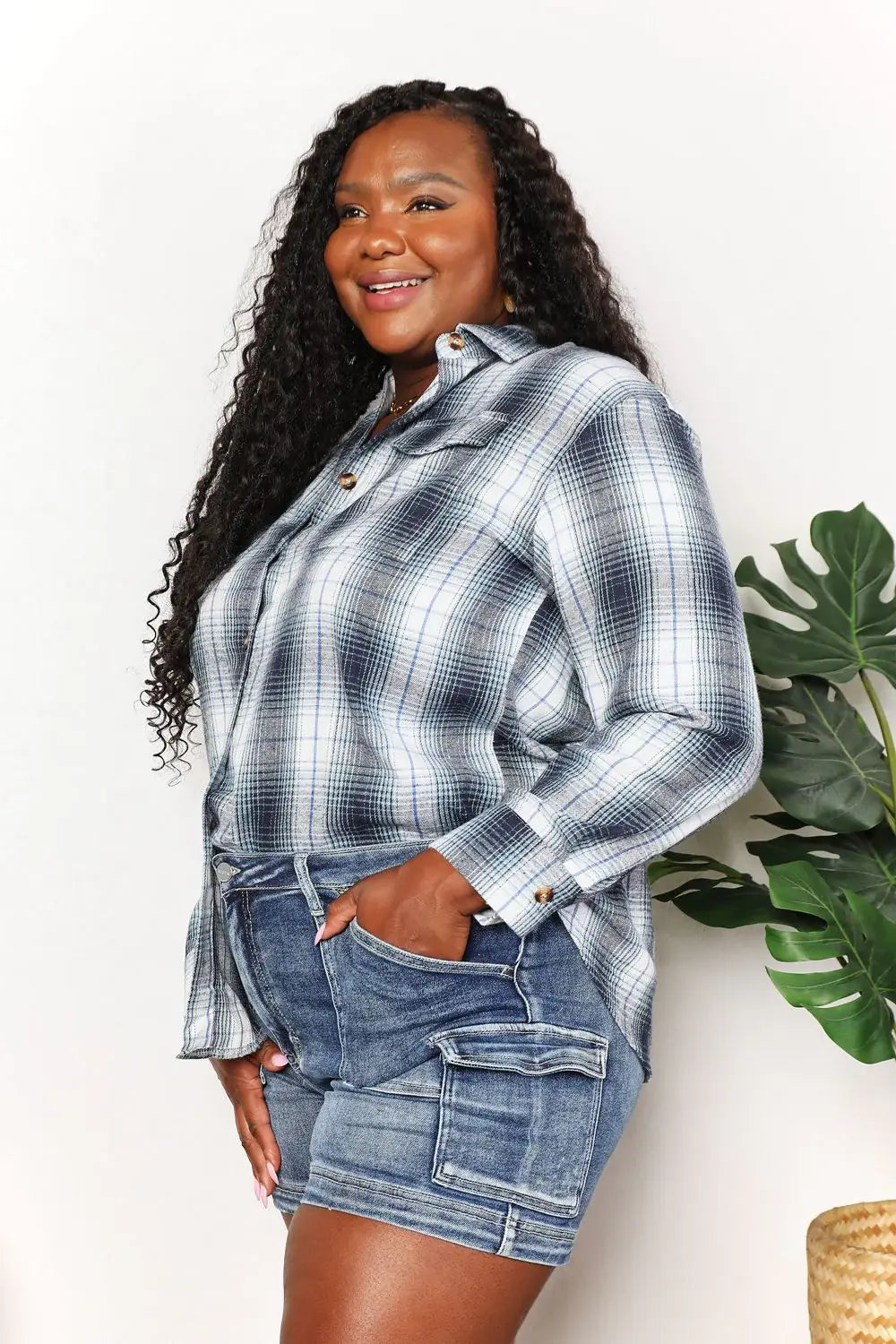 Mandy Plaid Dropped Shoulder Shirt - Trendsi - Flyclothing LLC