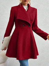 Collared Neck Button Up Long Sleeve Coat - Trendsi - Flyclothing LLC