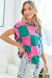 First Love Checkered Drop Shoulder Knit Top - Trendsi - Flyclothing LLC