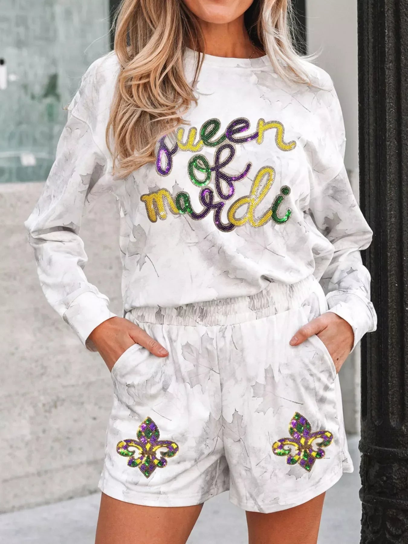 Queen of Mardi Gras Top and Shorts Set - Trendsi - Flyclothing LLC
