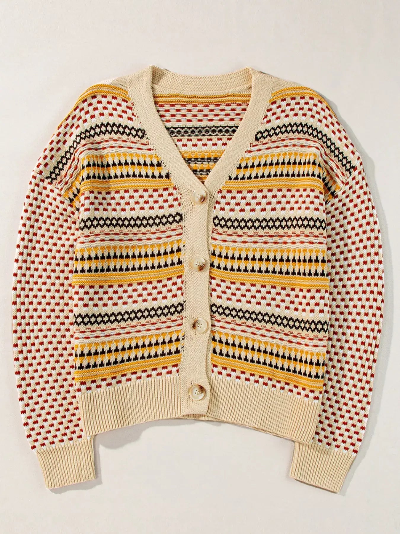 Vintage Patterned Button-Down Cardigan - Trendsi - Flyclothing LLC