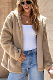 Drawstring Fleece Zip Up Hooded Jacket - Trendsi
