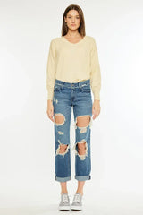 Kancan Distressed Mid Rise True Boyfriend Jeans - Trendsi - Flyclothing LLC