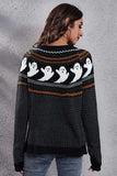 Ghost Pattern Round Neck Long Sleeve Sweater - Trendsi - Flyclothing LLC