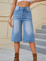 High Waist Denim Shorts with Pockets - Trendsi - Flyclothing LLC