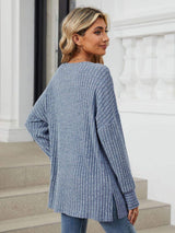 Ribbed Round Neck Long Sleeve T-Shirt - Trendsi - Flyclothing LLC