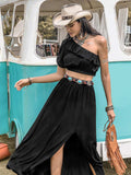 Ruffled Single Shoulder Top and Slit Skirt Set - Trendsi - Flyclothing LLC