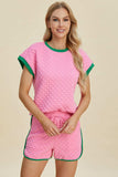 Double Take Full Size Texture Contrast T-Shirt and Shorts Set - Trendsi - Flyclothing LLC