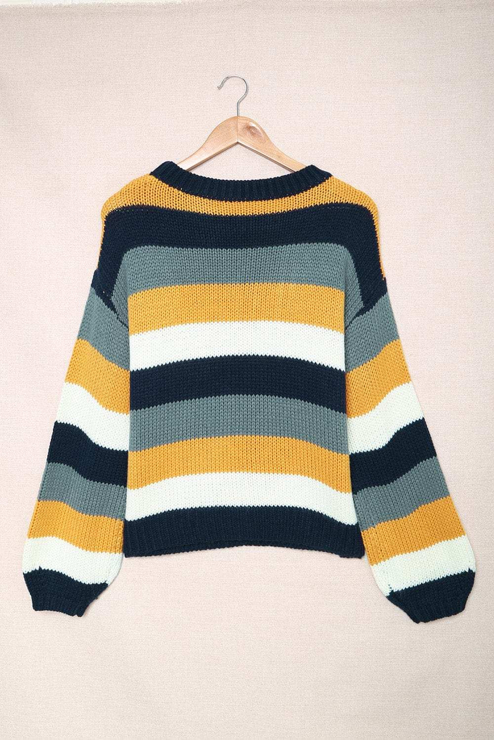 Color Block Round Neck Dropped Shoulder Sweater - Trendsi - Flyclothing LLC