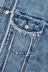 Raw Hem Drawstring Plaid Denim Jacket - Trendsi - Flyclothing LLC