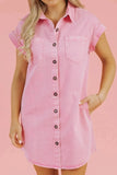 Button Down Short Sleeve Denim Dress - Trendsi