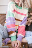 Contrast Striped Round Neck Drop Shoulder Sweater - Trendsi - Flyclothing LLC