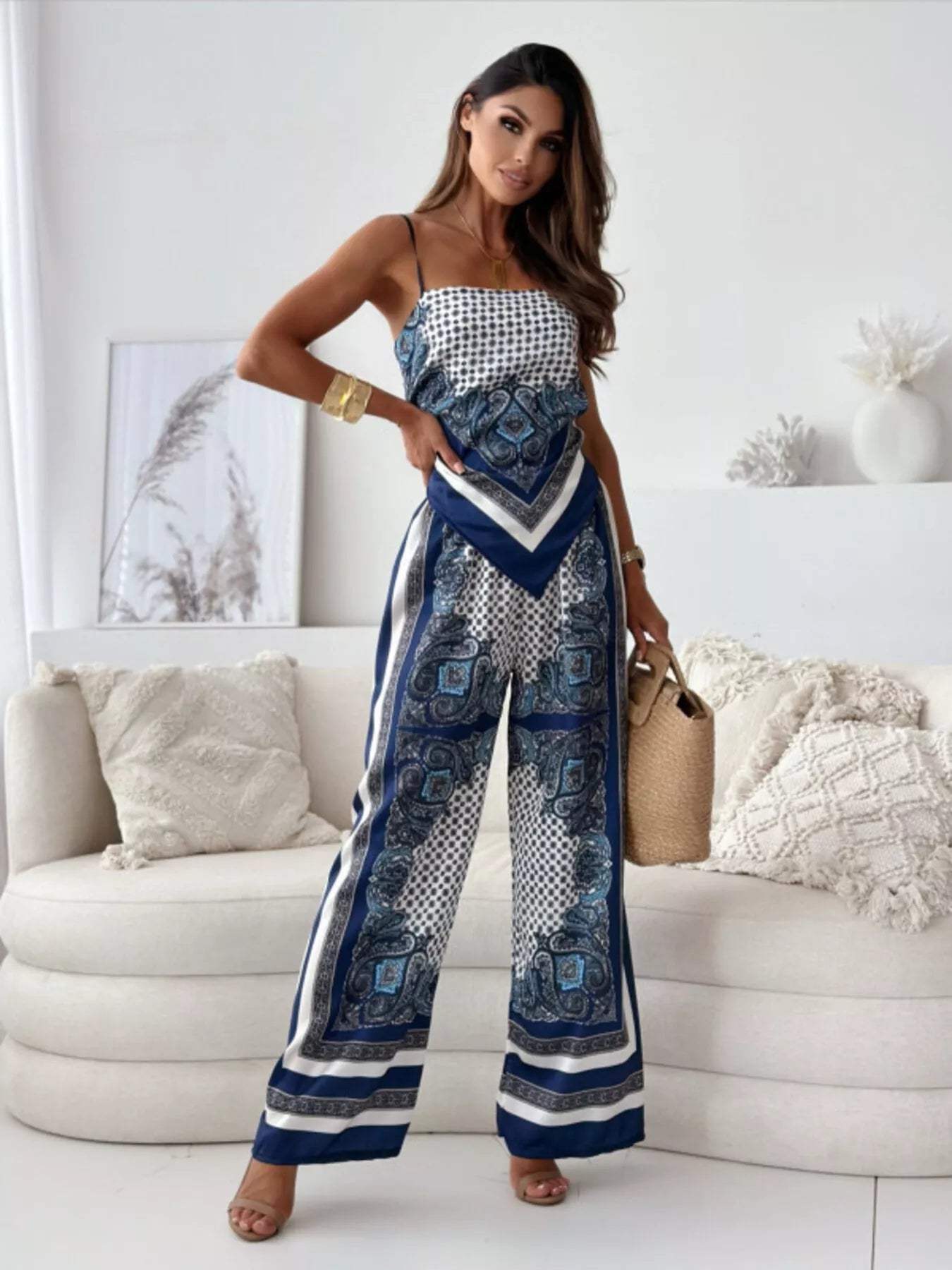 Printed Cami and Wide Leg Pants Set - Trendsi - Flyclothing LLC