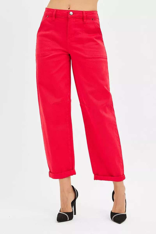RISEN High Rise Ankle Cuffed Barrel Pants - Trendsi - Flyclothing LLC