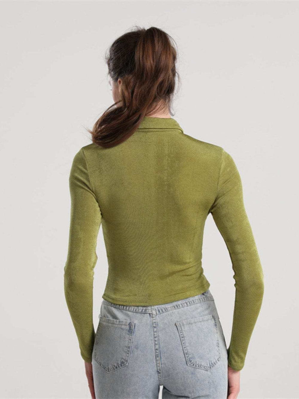 Ruched Button Up Long Sleeve T-Shirt - Trendsi - Flyclothing LLC