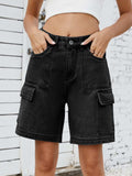 High Waist Denim Shorts with Cargo Pockets - Trendsi - Flyclothing LLC