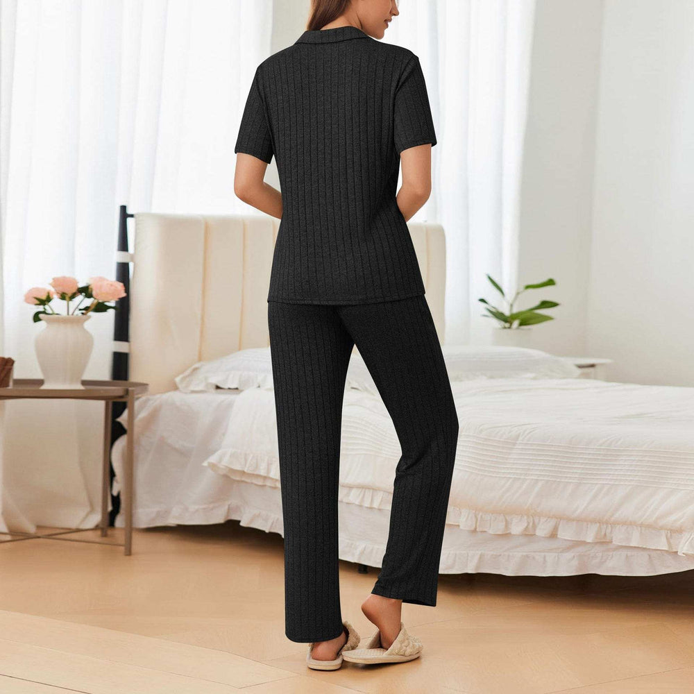 Button Down Long Sleeve Top and Pants Lounge Set - Trendsi - Flyclothing LLC
