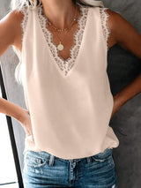 Lace Detail V-Neck Tank - Trendsi - Flyclothing LLC