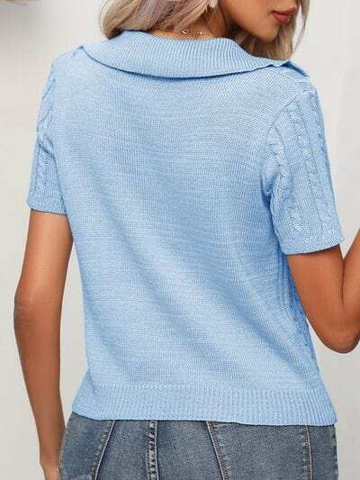 Cable Knit Short Sleeve Top - Trendsi - Flyclothing LLC