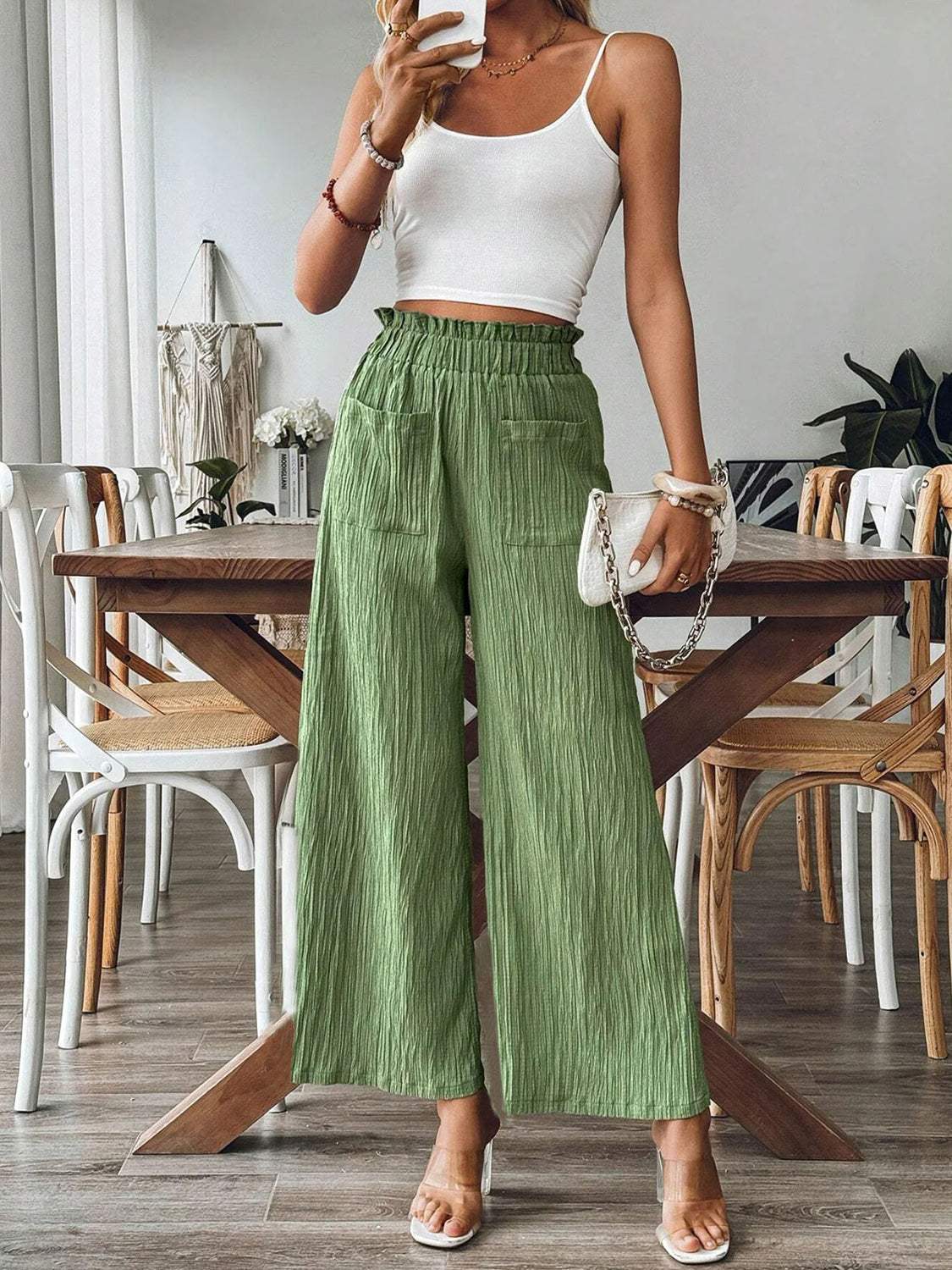 Pocketed Elastic Waist Wide Leg Pants - Trendsi - Flyclothing LLC