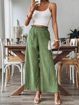 Pocketed Elastic Waist Wide Leg Pants - Trendsi - Flyclothing LLC