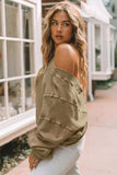 Exposed Seam Twisted V-Neck Sweatshirt - Trendsi - Flyclothing LLC
