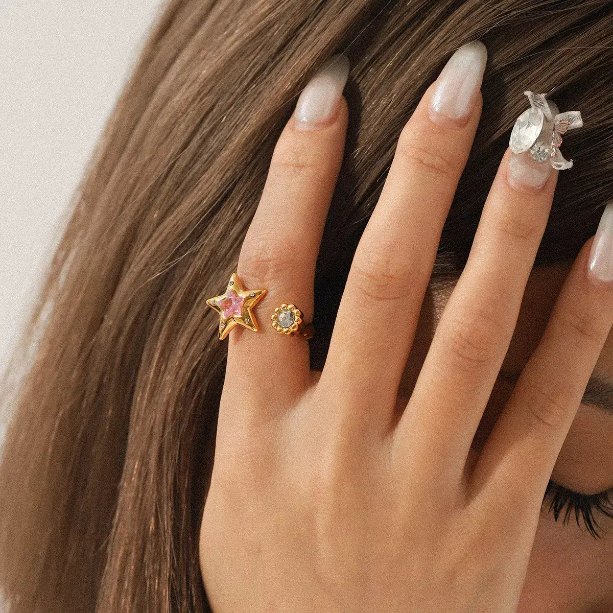 18K Gold-Plated Zircon Star Open Ring - Trendsi - Flyclothing LLC