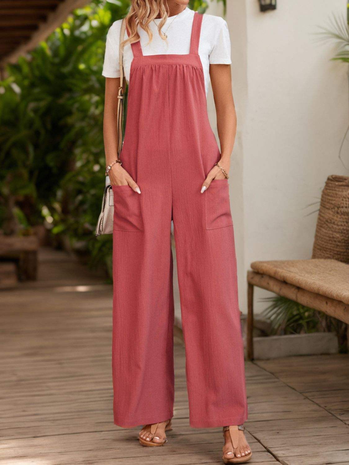 Square Neck Wide Strap Overalls - Trendsi - Flyclothing LLC