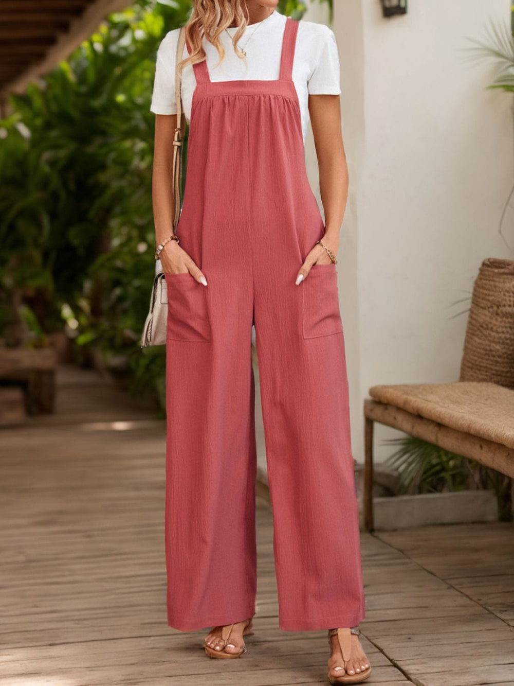 Square Neck Wide Strap Overalls - Trendsi