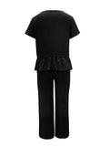 Peplum Round Neck Short Sleeve Top and Pants Set - Trendsi - Flyclothing LLC