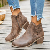 Round Toe Block Heels Boots - Trendsi - Flyclothing LLC
