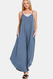 Zenana Spaghetti Strap Wide Leg Overalls with Pockets - Trendsi