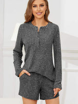 Ribbed Round Neck Top and Shorts Set - Trendsi - Flyclothing LLC