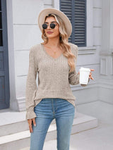 Lace Detail V-Neck Long Sleeve T-Shirt - Trendsi - Flyclothing LLC