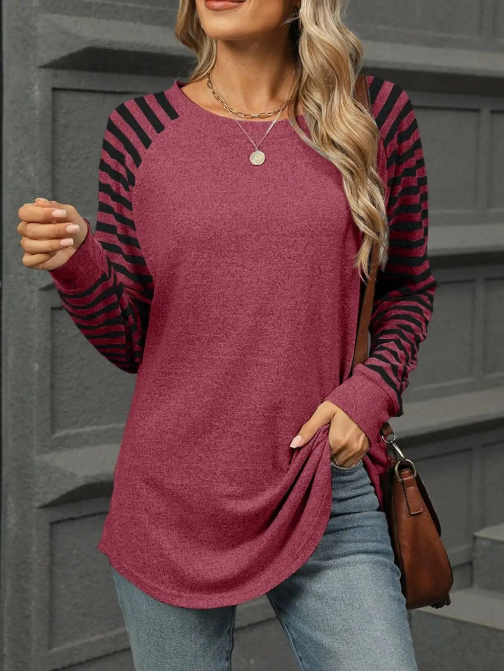 Striped Round Neck Long Sleeve T-Shirt - Trendsi
