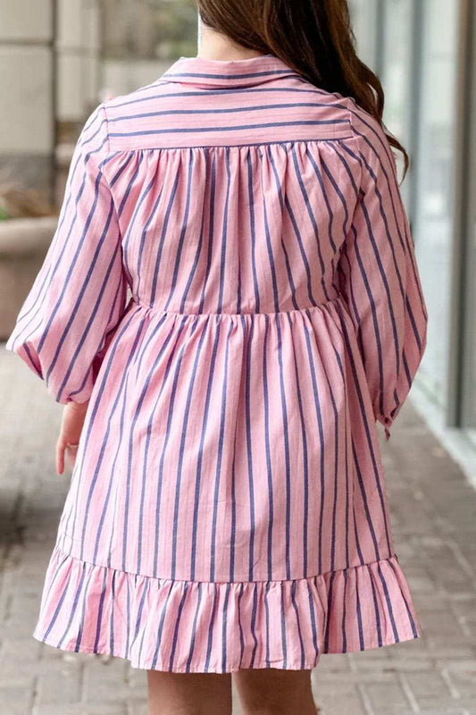 Striped Collared Neck Long Sleeve Mini Shirt Dress - Trendsi - Flyclothing LLC
