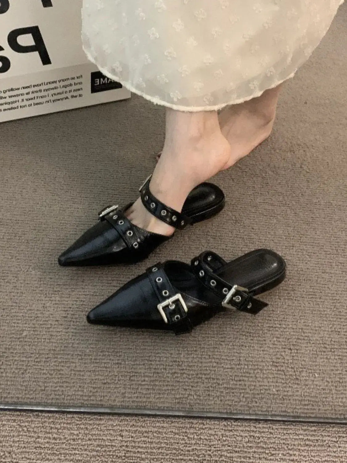 Point Toe Eyelet Buckle Sandals - Trendsi - Flyclothing LLC