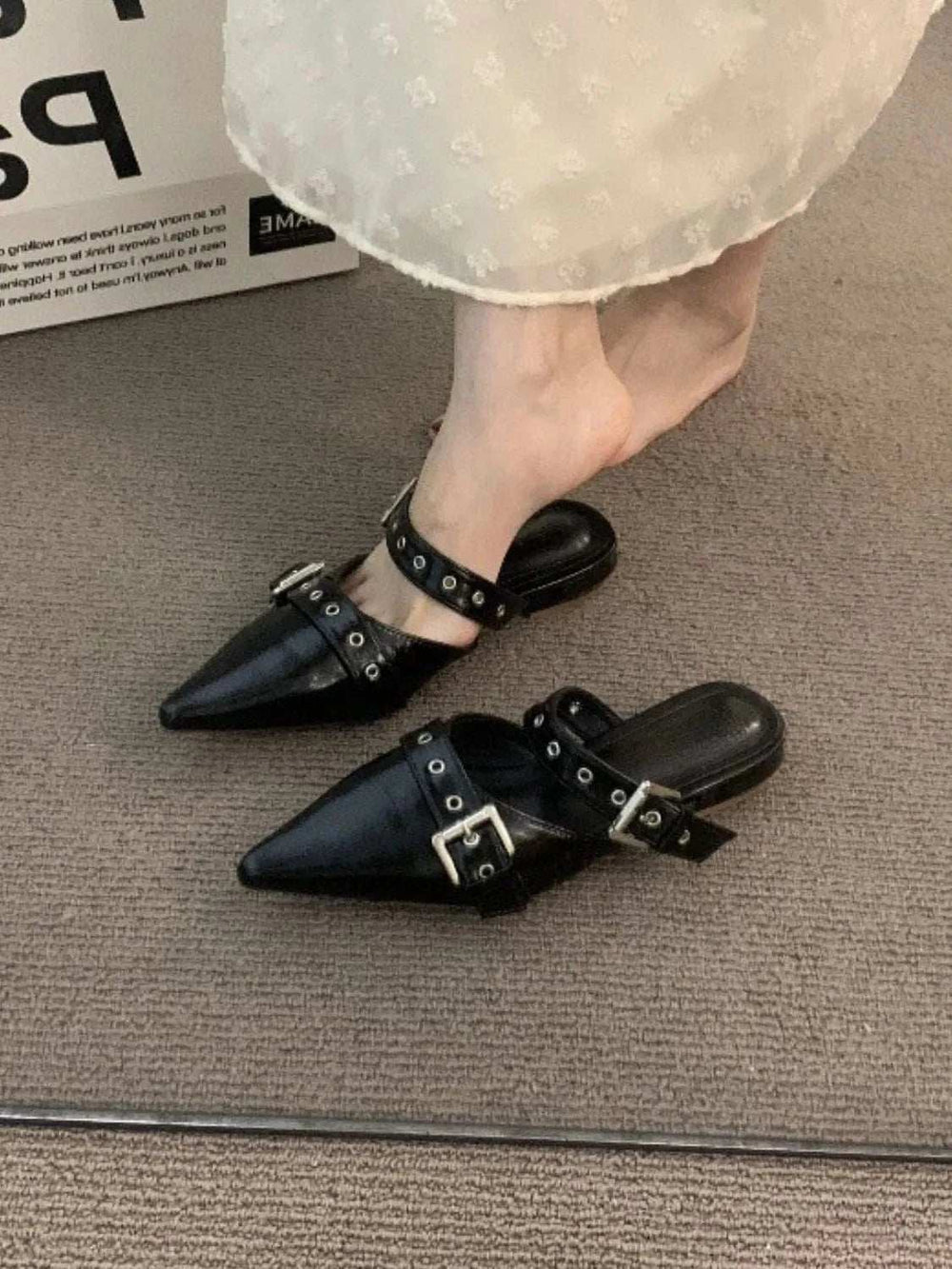 Point Toe Eyelet Buckle Sandals - Trendsi - Flyclothing LLC