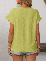 Mandy Eyelet Round Neck Short Sleeve Top - Trendsi - Flyclothing LLC