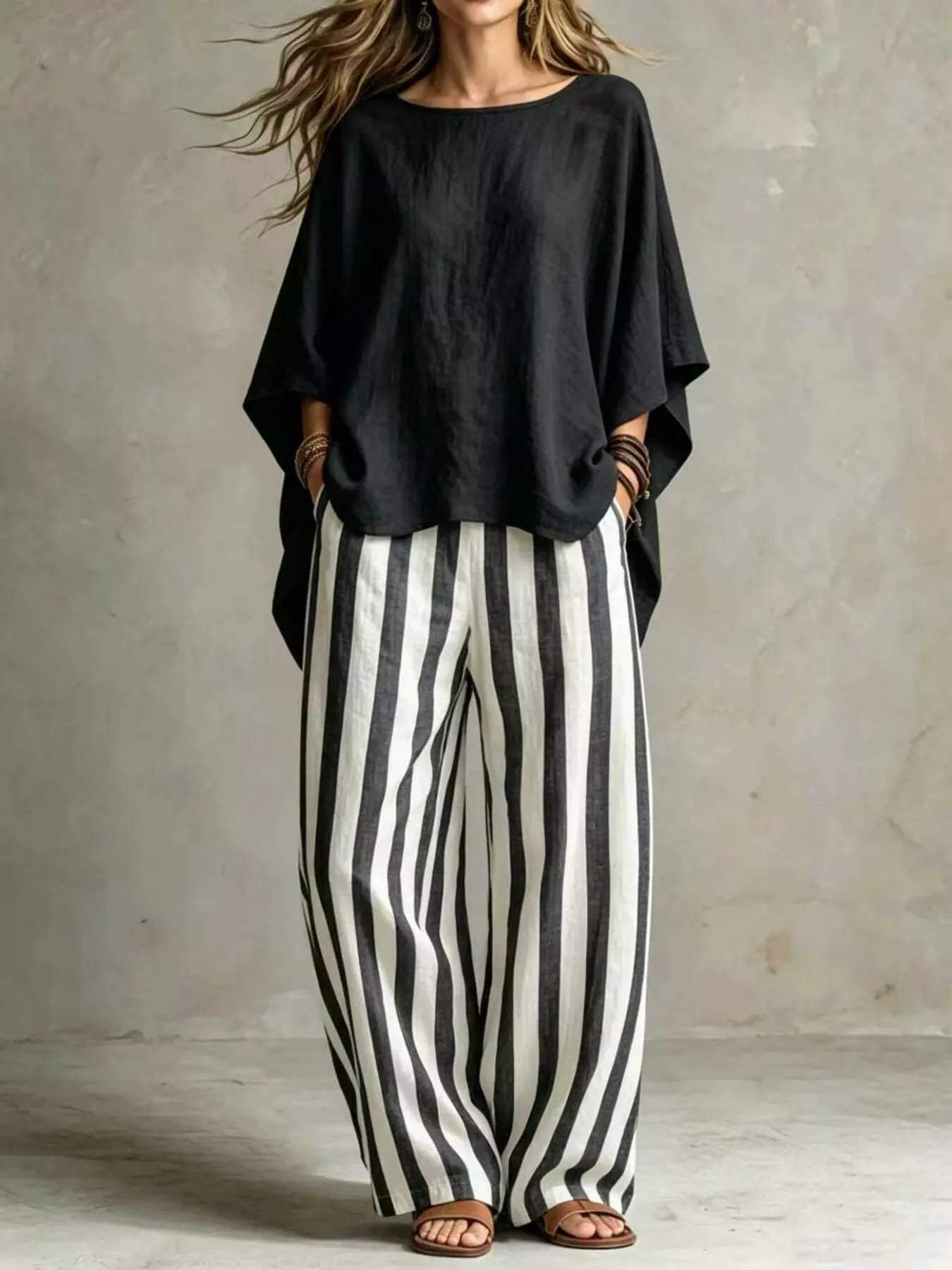 Full Size Solid Color Top and Pants Set Plus Size - Trendsi - Flyclothing LLC