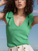 V-Neck Tie Shoulder Tank - Trendsi - Flyclothing LLC