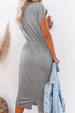 Pocketed Round Neck Cap Sleeve Dress - Trendsi