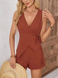 Wrap Tie Front Sleeveless Top and Shorts Set - Trendsi