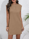 Round Neck Cap Sleeve Mini Dress with Pockets - Trendsi