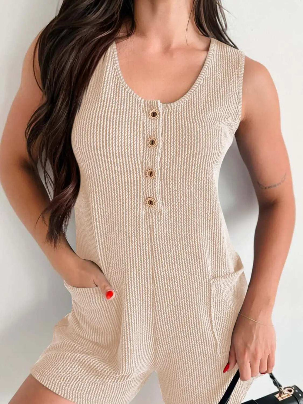 Button Detail Wide Strap Romper - Trendsi - Flyclothing LLC