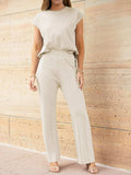 Round Neck Cap Sleeve Top and Pants Knit Set - Trendsi - Flyclothing LLC