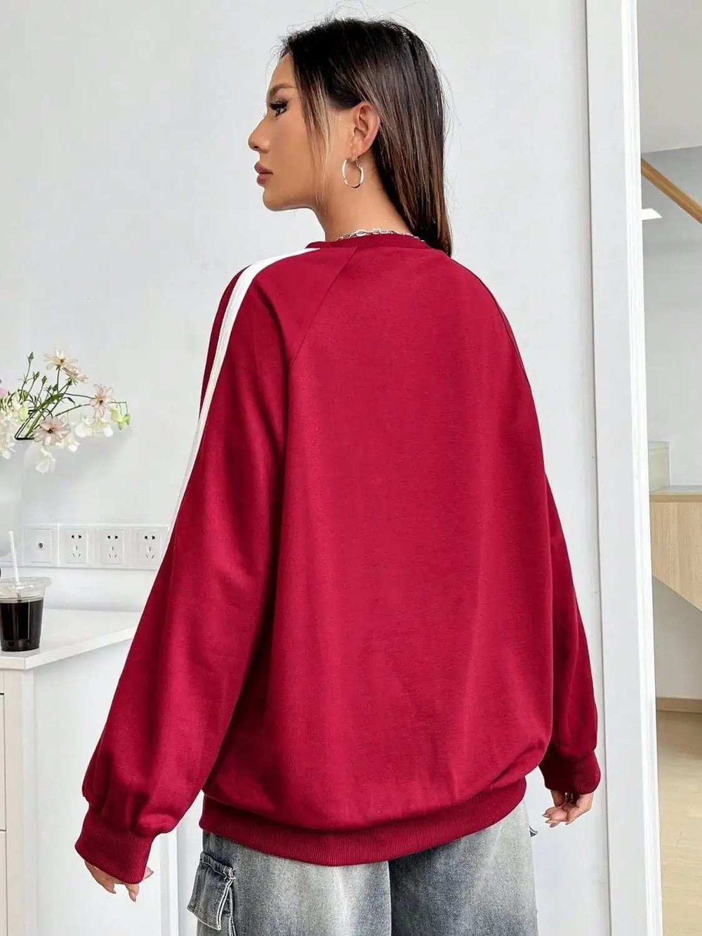 Letter Graphic Round Neck Long Sleeve Sweatshirt - Trendsi - Flyclothing LLC