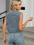 V-Neck Button Down Denim Vest - Trendsi