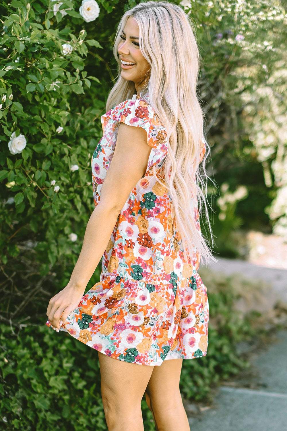 Ruffled Printed Cap Sleeve Mini Dress - Trendsi - Flyclothing LLC