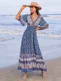 Ruched Printed Flounce Sleeve Midi Dress - Trendsi - Flyclothing LLC